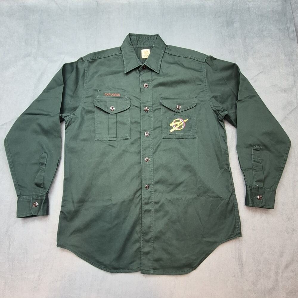 Vintage Girl Scouts 1960s GSA Girl Scouts Sanforized Explorer Shirt Green Medium